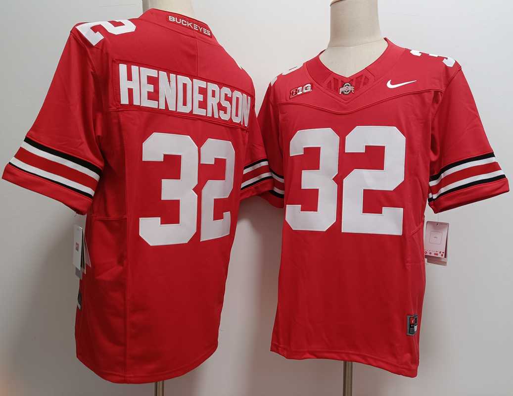 Mens Ohio State Buckeyes #32 TreVeyon Henderson Red FUSE College Football Jersey